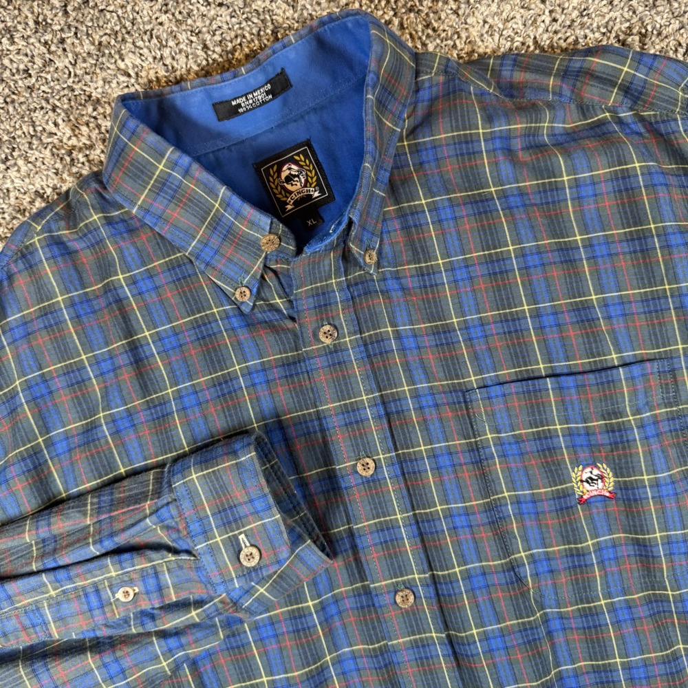 Cinch Miller Holiday 2003 Mens XL Blue Green Plaid Western Button Down Shirt Y2K